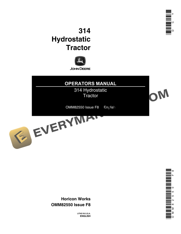 John Deere 314 Tractor Operator Manual OMM82550-1