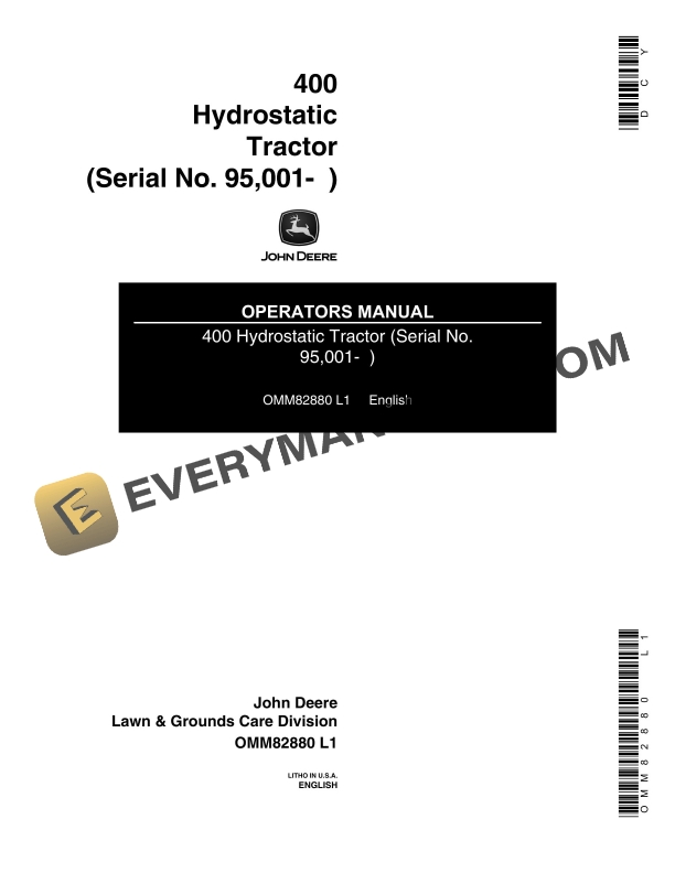 John Deere 400 Tractor Operator Manual OMM82880-1