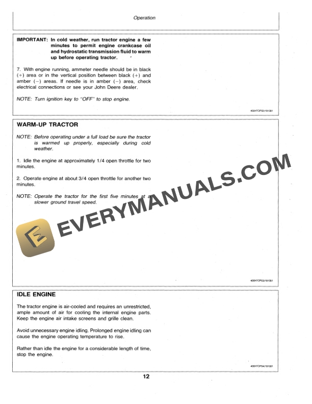 John Deere 400 Tractor Operator Manual OMM82880 2