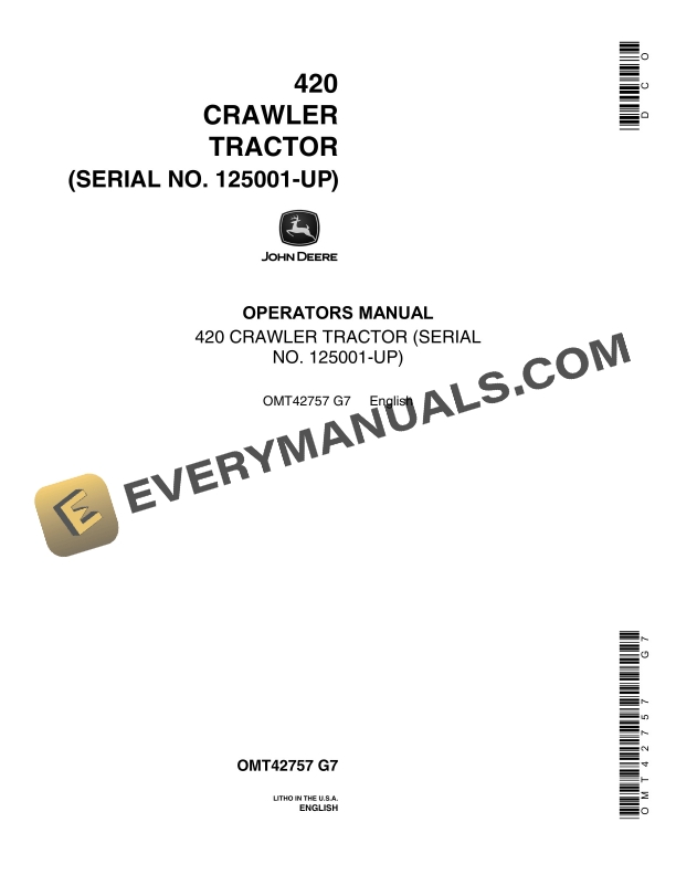 John Deere 420 Tractor Operator Manual OMT42757-1
