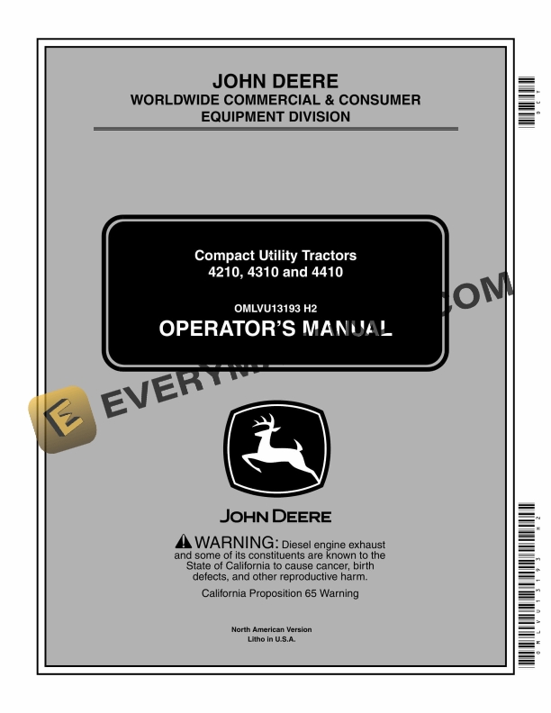 John Deere 4210, 4310 And 4410 Compact Utility Tractors Operator Manuals OMLVU13193-1