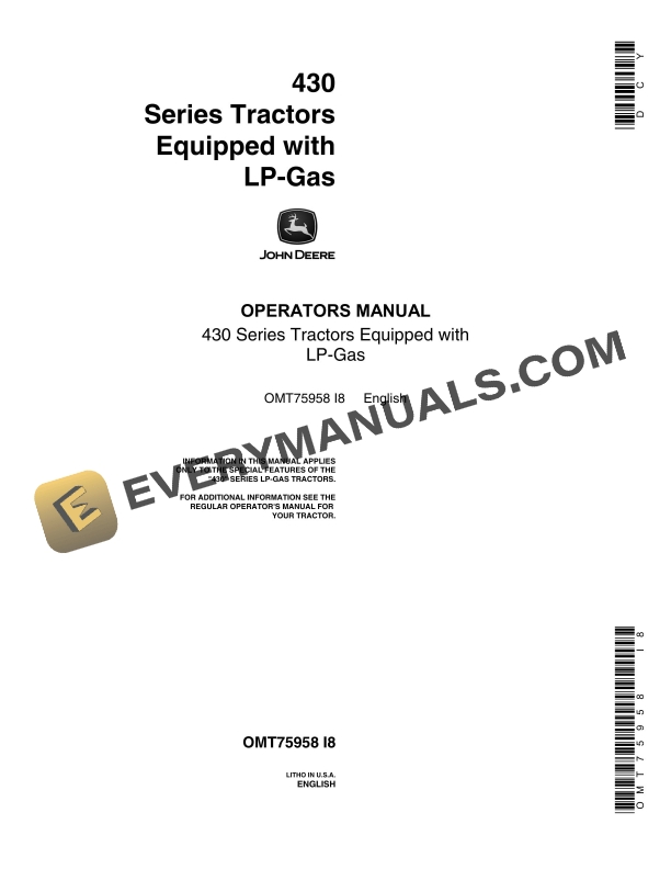 John Deere 430 Tractor Operator Manual OMT75958-1