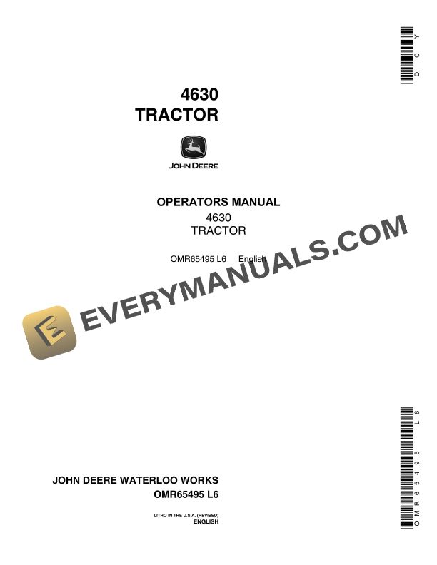John Deere 4630 Tractor Operator Manual OMR65495-1