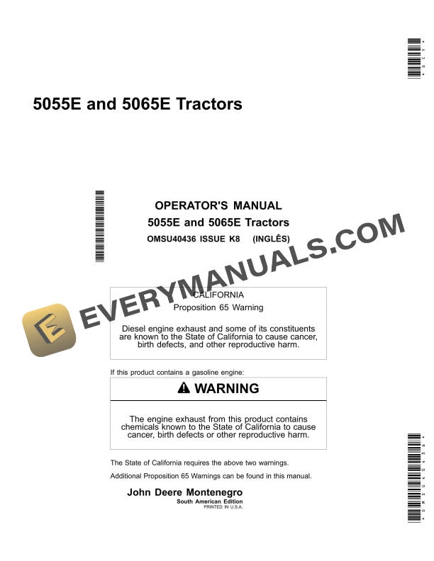 John Deere 5055e And 5065e Tractors Operator Manuals OMSU40436-1