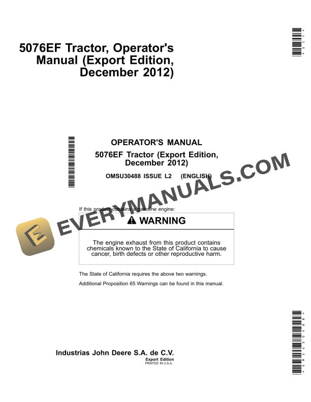 John Deere 5076ef Tractors Operator Manual OMSU30488-1