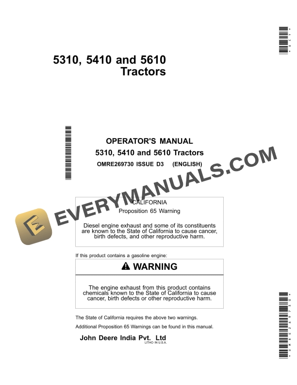 John Deere 5310, 5410 And 5610 Tractors Operator Manuals OMRE269730-1