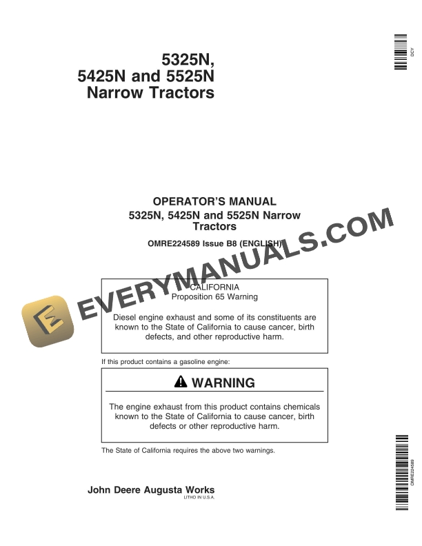 John Deere 5325N, 5425N, 5525N Tractor Operator Manual OMRE224589 3 John Deere 5325N, 5425N and 5525N Tractor Operator Manual OMRE224589-1