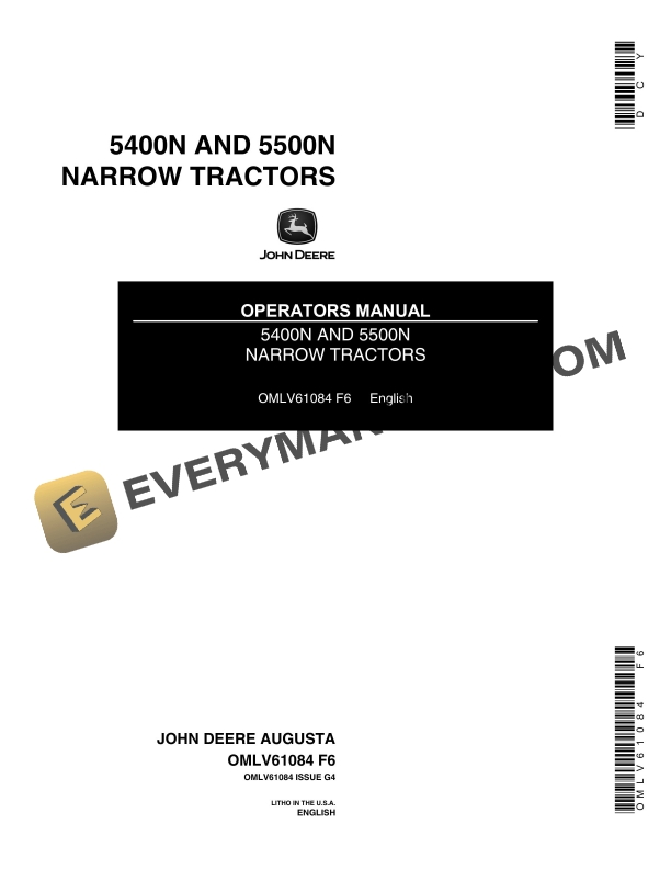 John Deere 5400N and 5500N Narrow Tractor Operator Manual OMLV61084 1 John Deere 5400N AND 5500N Tractor Operator Manual OMLV61084-1