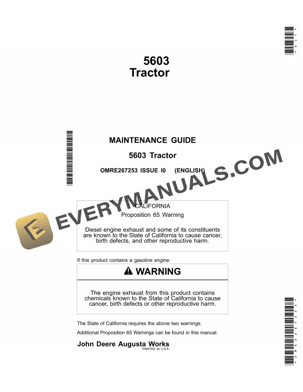 John Deere 5603 Tractors Operator Manual OMRE267253-1