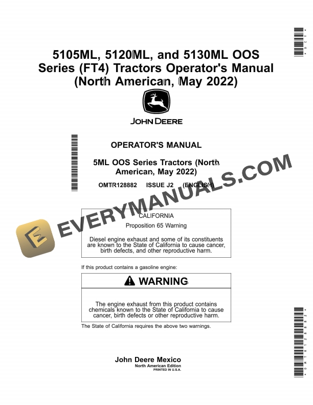 John Deere 5ml Oos Series Tractors Operator Manuals OMTR128882-1