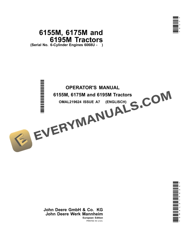 John Deere 6155m, 6175m And 6195m Tractors Operator Manuals OMAL219624-1