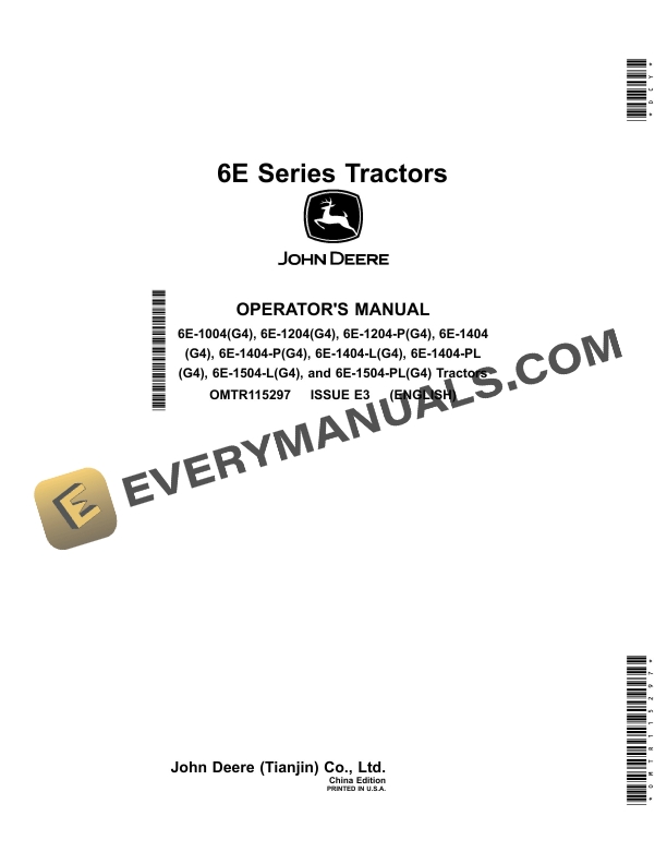 John Deere 6e-1004(g4), 6e-1204(g4), 6e-1204 Operator Manuals OMTR115297-1