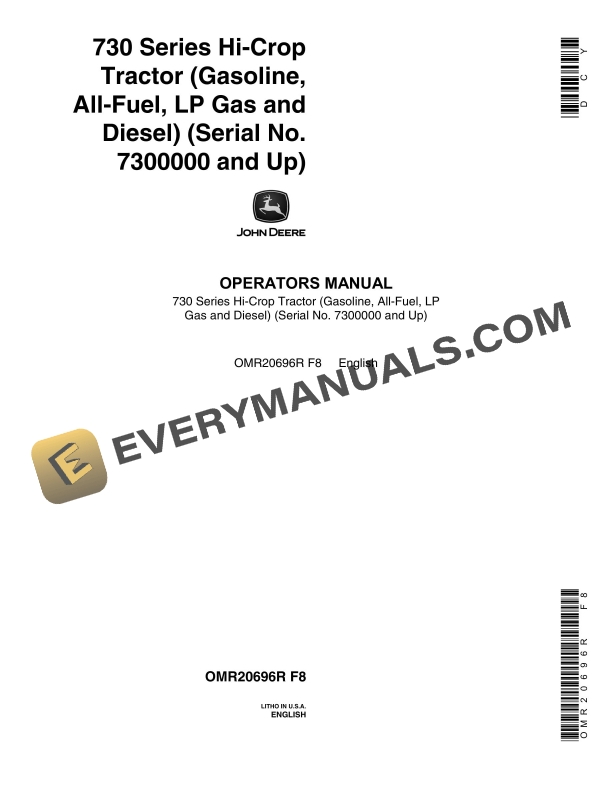 John Deere 730 Series Tractor Operator Manual OMR20696R-1