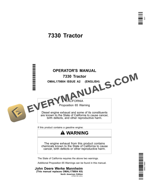 John Deere 7330 Tractor Operator Manual OMAL179804 3 John Deere 7330 Tractor Operator Manual OMAL179804-1