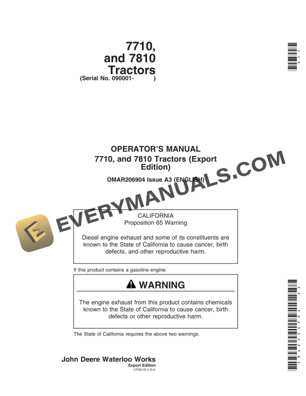 John Deere 7710, And 7810 Tractors Operator Manuals OMAR206904-1