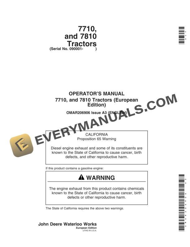 John Deere 7710, And 7810 Tractors Operator Manuals OMAR206906-1