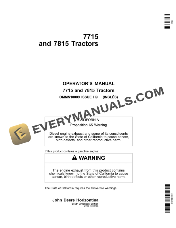 John Deere 7715 And 7815 Tractors Operator Manuals OMMn10009-1