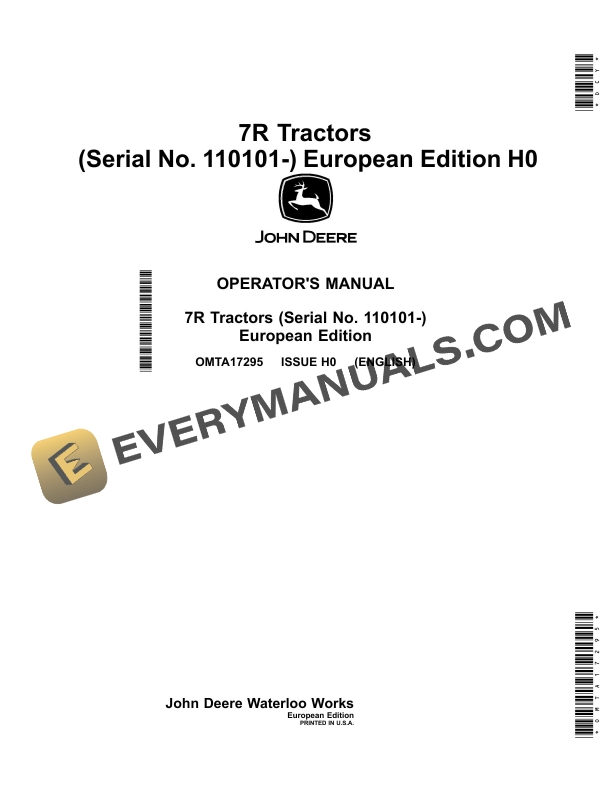 John Deere 7r Tractors Operator Manuals OMTA17295-1