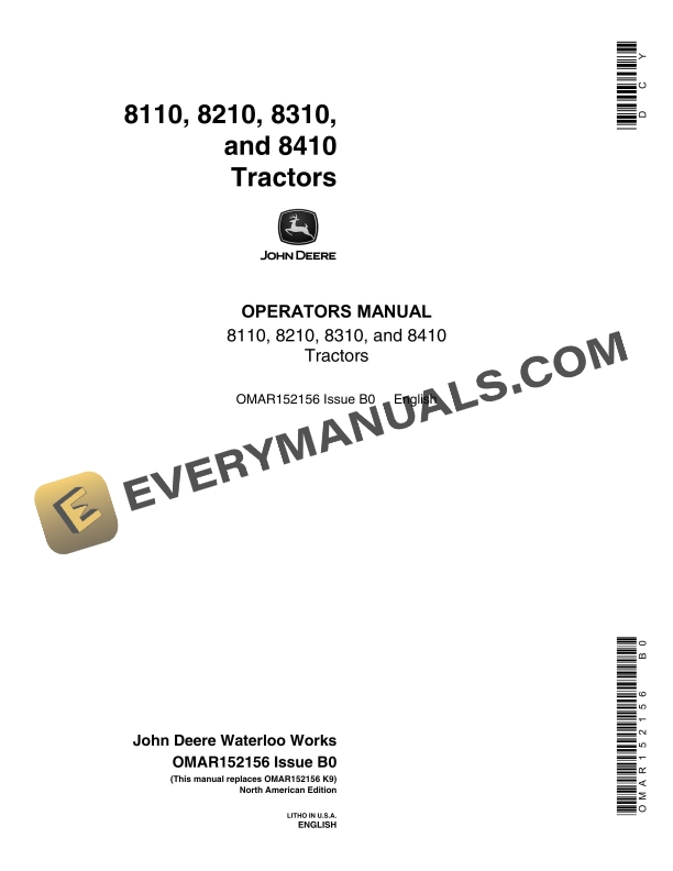 John Deere 8110, 8210, 8310, and 8410 Tractor Operator Manual OMAR152156-1