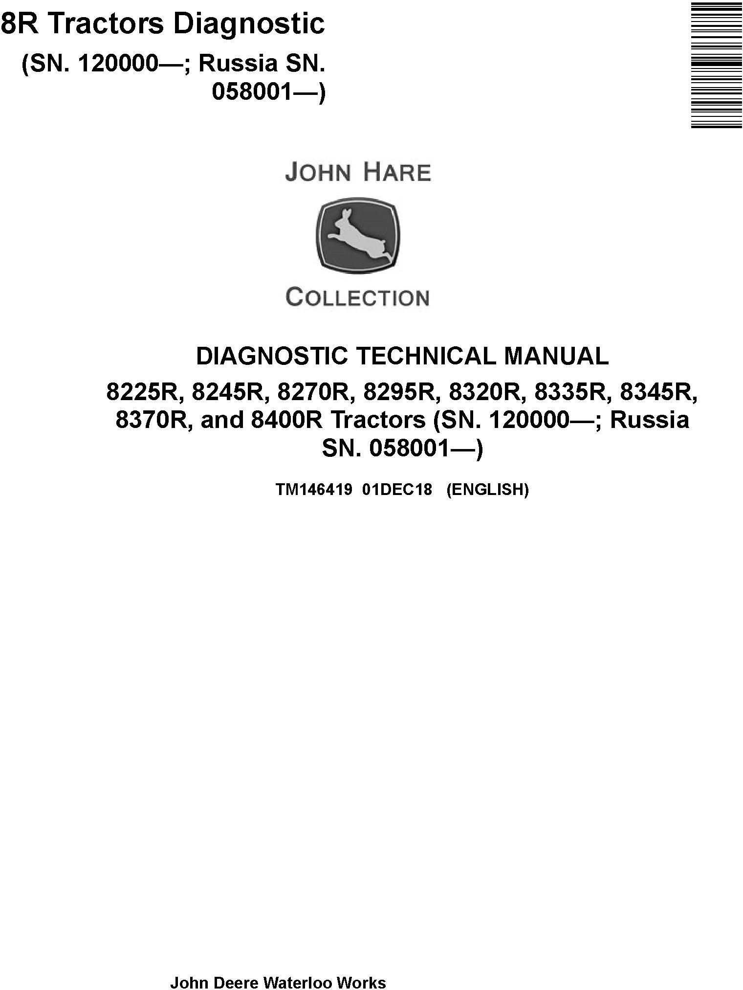 John Deere 8225R 8245R 8270R 8295R 8320R 8335R 8345R 8370R 8400R Tractor Diagnostic Manual TM146419