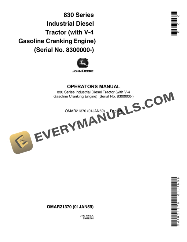 John Deere 830 Series Tractor Operator Manual OMAR21370-1