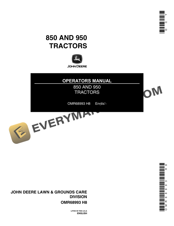 John Deere 850 AND 950 Tractor Operator Manual OMR68993-1