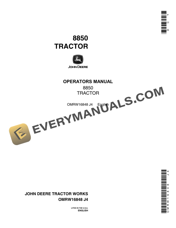 John Deere 8850 Tractor Operator Manual OMRW16848-1