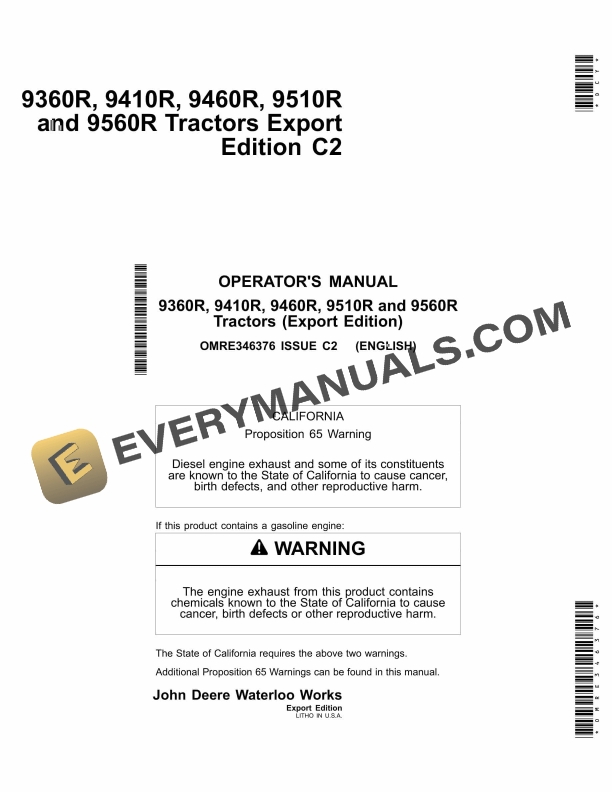 John Deere 9360R, 9410R, 9460R, 9510R, 9560R Tractors Operator Manual OMRE346376 2 John Deere 9360r, 9410r, 9460r, 9510r And 9560r Tractors Operator Manuals OMRE346376-1