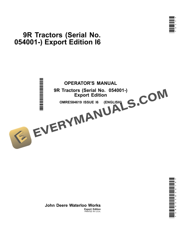 John Deere 9r Tractors Operator Manuals OMRE584619-1