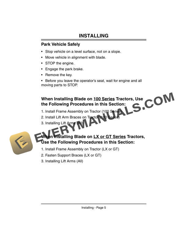 John Deere Front Blade For 100 Lx And Gt Series Tractors Operator Manuals 42 inch OMM136337 2