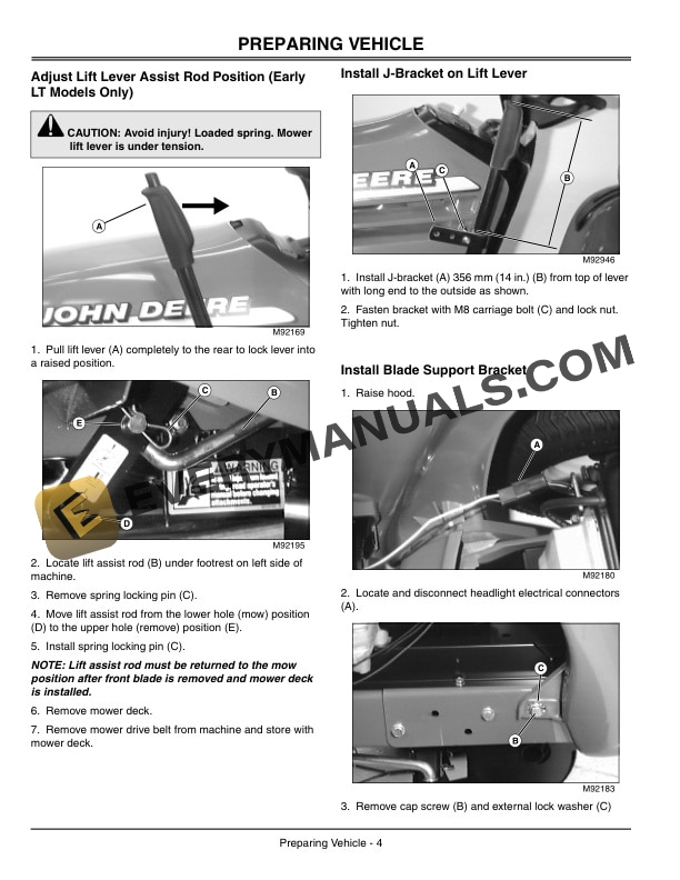 John Deere Front Blade For Lt Ltr Lawn 44 Inch Tractors Operator Manuals OMM147225 2