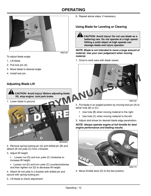 John Deere Front Blade For Lt Ltr Lawn 44 Inch Tractors Operator Manuals OMM147225 3