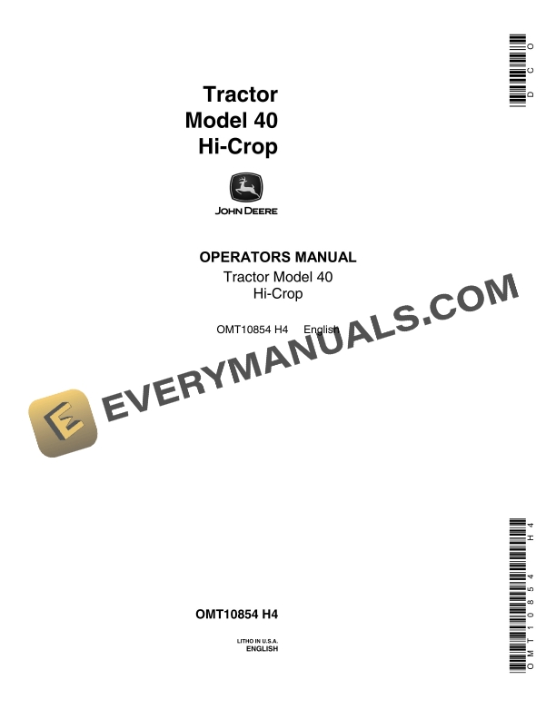 John Deere Model 40 Tractor Operator Manual OMT10854-1