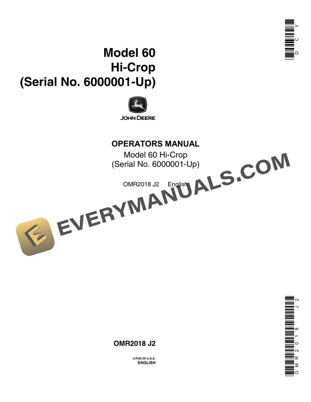 John Deere Model 60 Tractor Operator Manual OMR2018-1