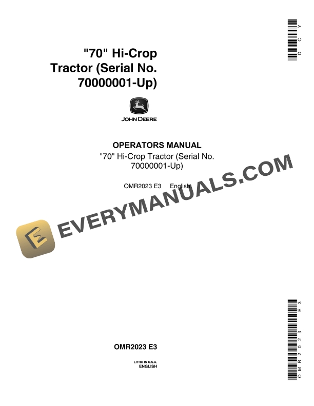 John Deere Model 60 Tractor Operator Manual OMR2023-1