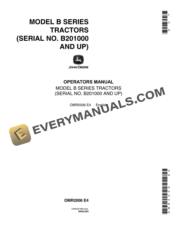 John Deere Model B Tractor Operator Manual OMR2006-1