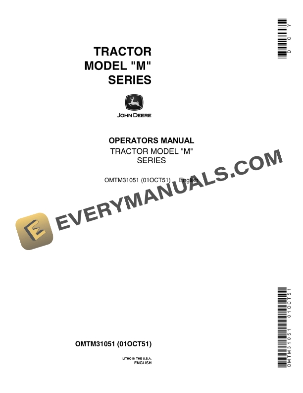 John Deere Model M Tractor Operator Manual OMTM31051-1