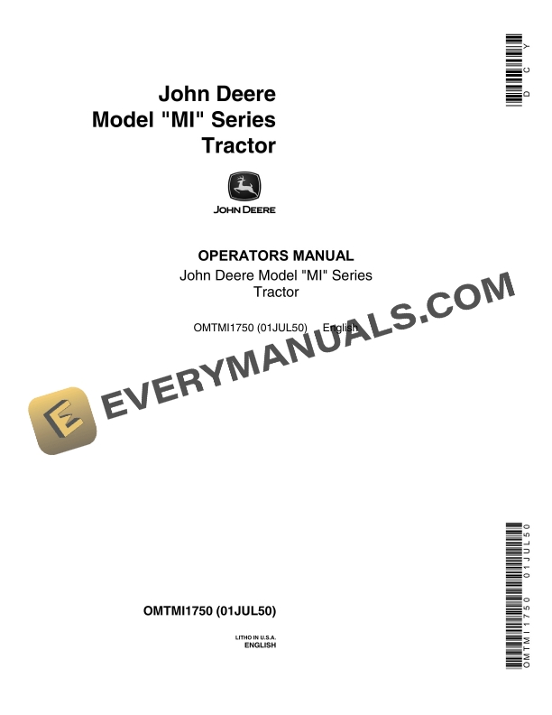 John Deere Model MI Tractor Operator Manual OMTMI1750-1
