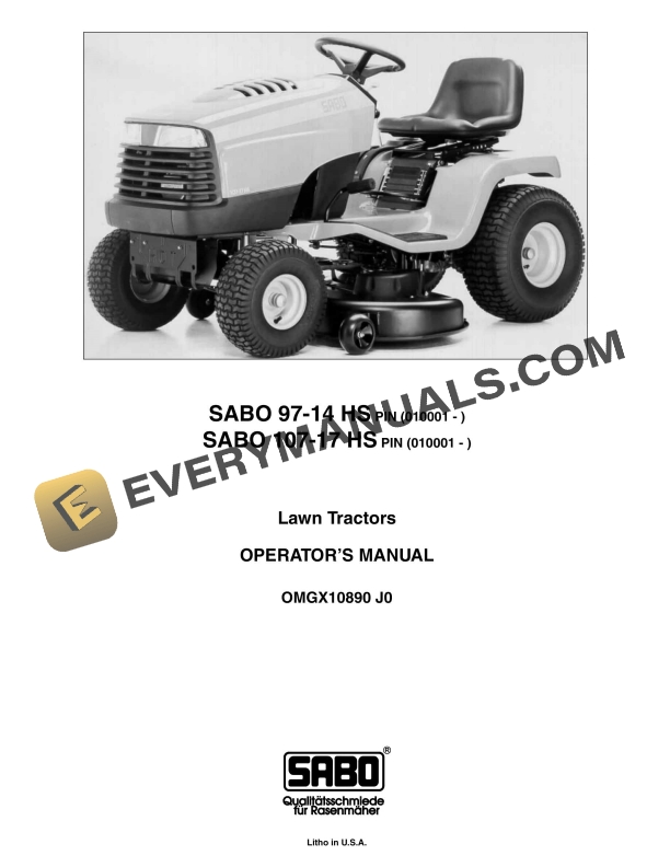 John Deere SABO 97-14 HS SABO 107-17 HS Tractor Operator Manual OMGX10890-1
