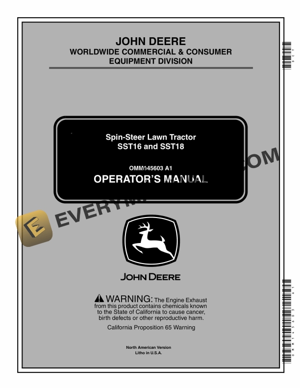 John Deere SST16 and SST18 Tractor Operator Manual OMM145603-1