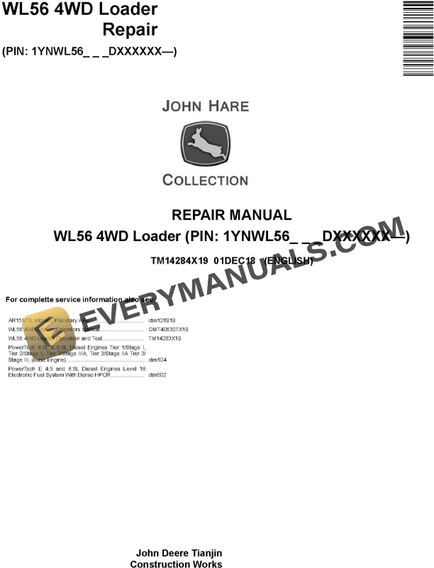 John Deere WL56 4WD Loader Repair Manual TM14284X19 2 John Deere WL56 4WD Loader Repair Manual TM14284X19