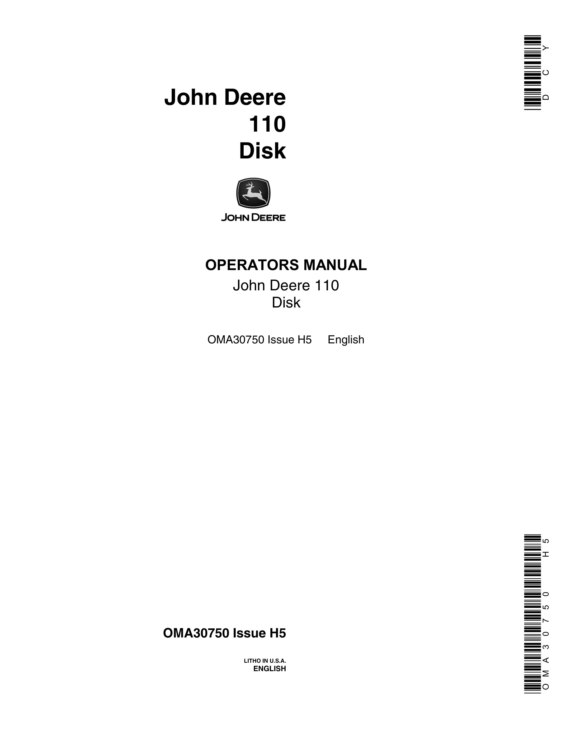 John Deere 110 Disk Operator Manual OMA30750-1