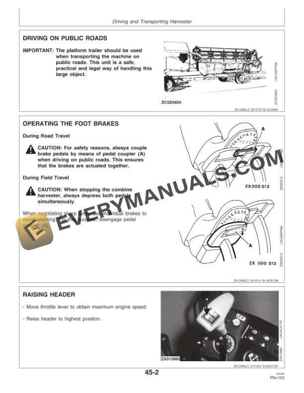 John Deere 1170 Combine and 312 314 316 319 Cutting Platforms Operator Manual OMZ92614 2