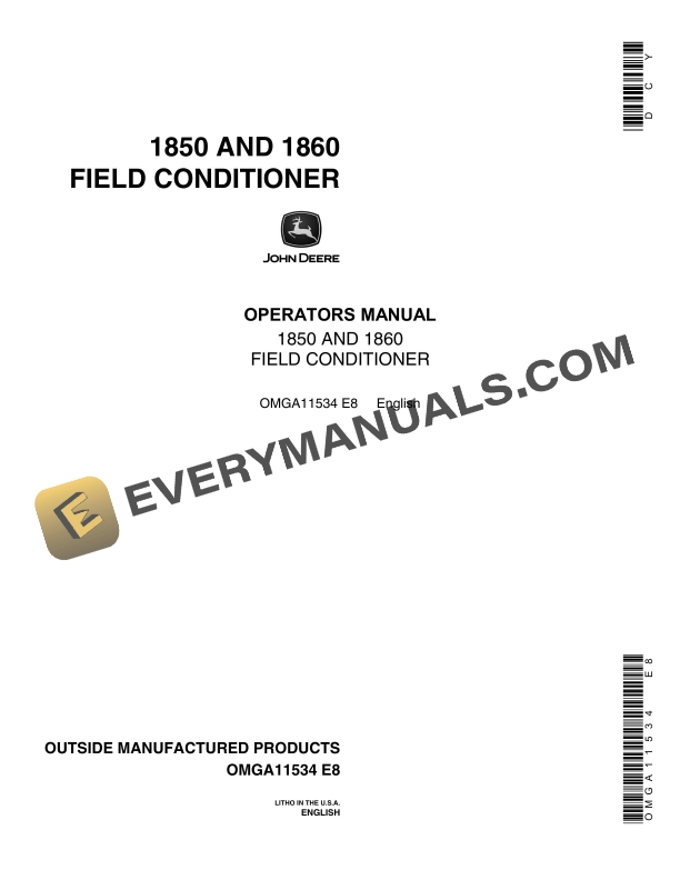 John Deere 1850 AND 1860 FIELD CONDITIONER Operator Manual OMGA11534-1