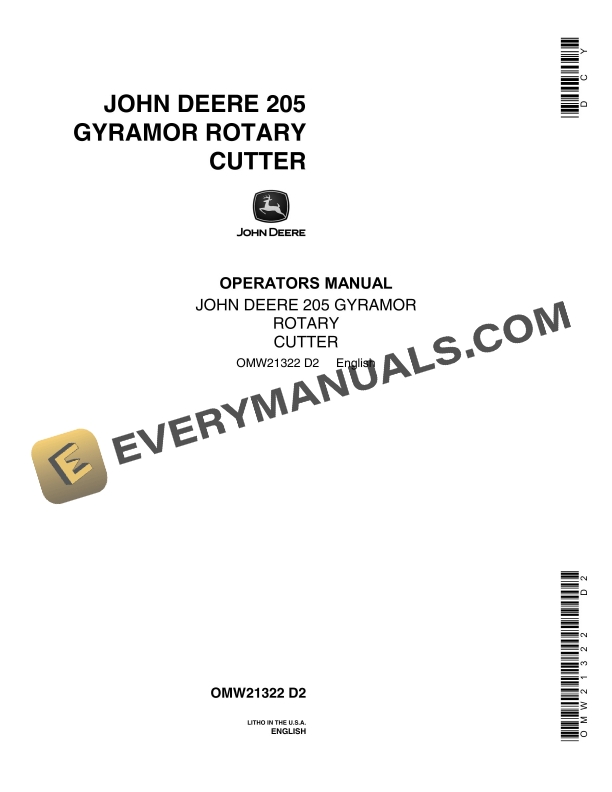 John Deere 205 Gyramor Rotary Cutter Operator Manual OMW21322-1