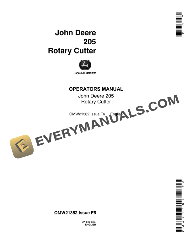 John Deere 205 Rotary Cutter Operator Manual OMW21382-1