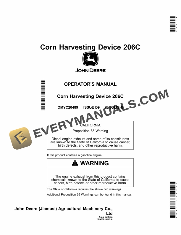 John Deere 206C Corn Harvesting Device Operator Manual OMYC20489-1