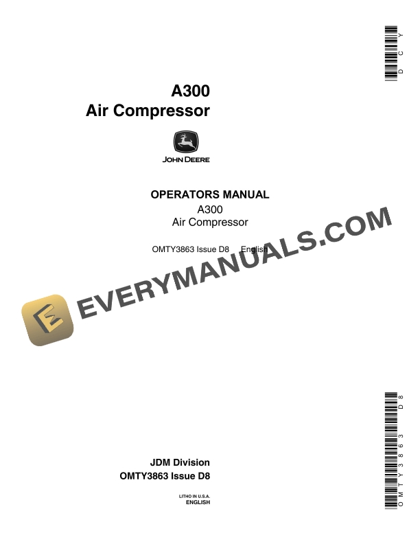 John Deere 300 Air Compressor Operator Manual OMTY3863-1