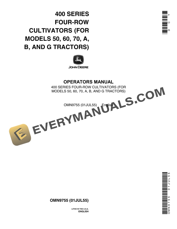 John Deere 400 SERIES FOUR-ROW CULTIVATOR Operator Manual OMN9755-1