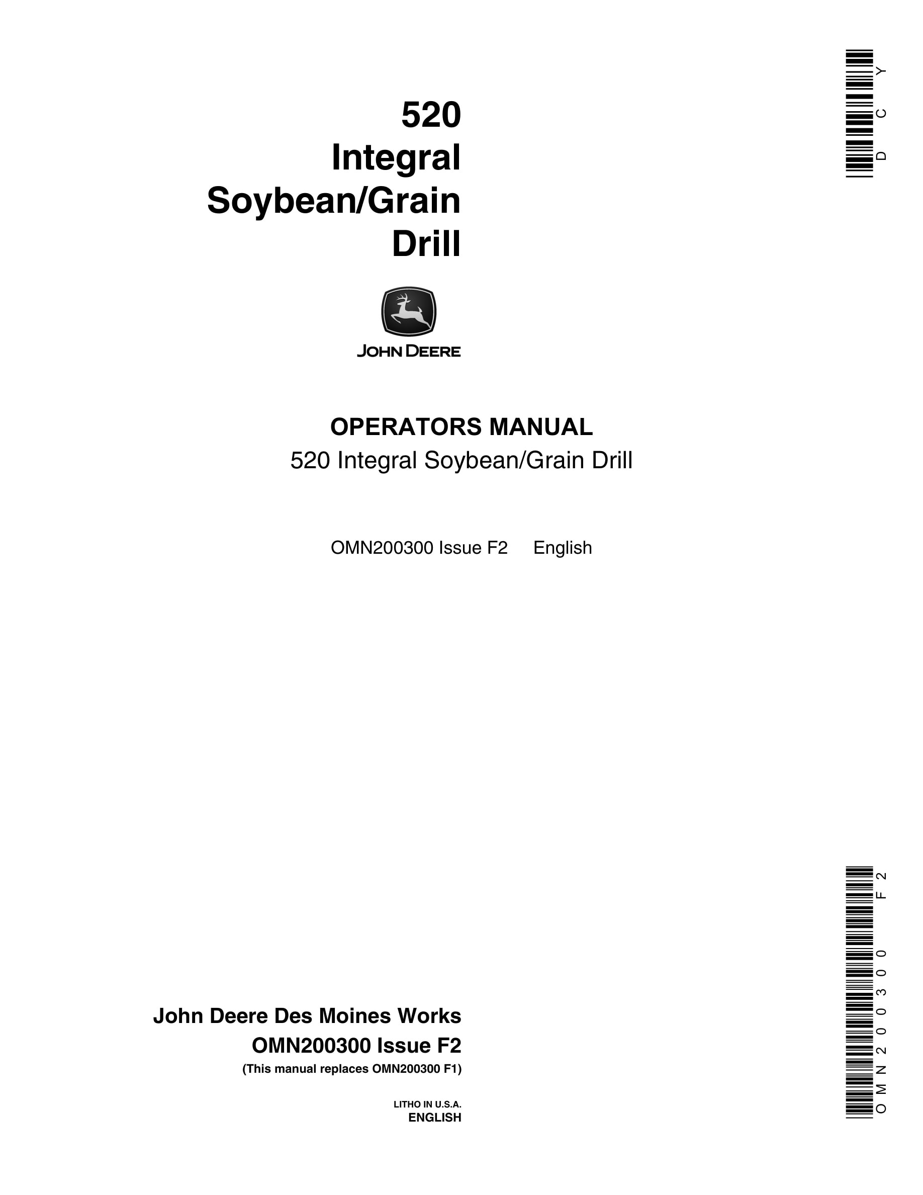 John Deere 520 Integral Soybean Grain Drill Operator Manual OMN200300-1